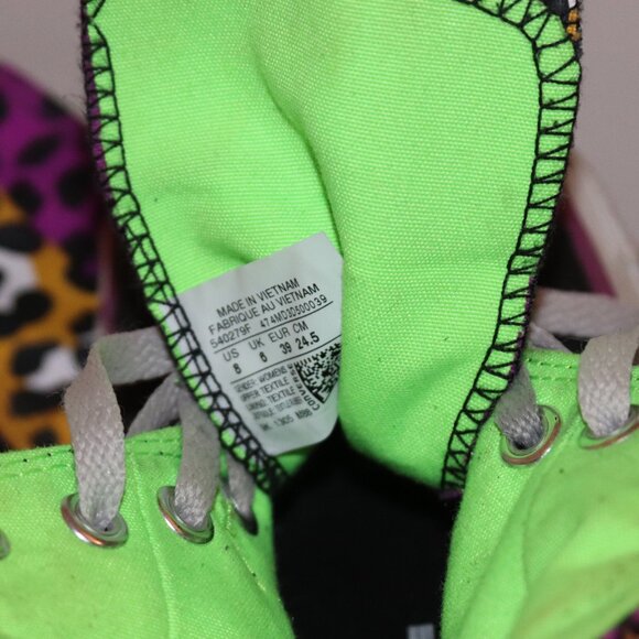 Converse Double Flap Leopard Black Purple Lime Green Women 8 Chuck Taylor Shoe - Picture 5 of 8